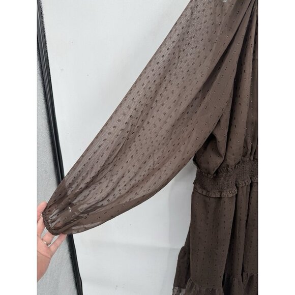Old Navy Plus Size Dress Women 2X Brown Sheer Smocked Waist Ruffle Peasant - Picture 7 of 10